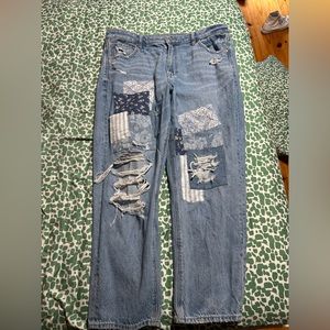 american eagle patch work straight mom jean